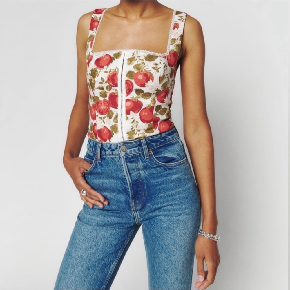 Reformation Tagliatelle Linen Top - Tomato